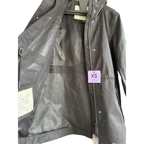 HUNTER Women's XS Cotton Smock Hooded Rain Jacket Water Resistant BLACK - Picture 8 of 11